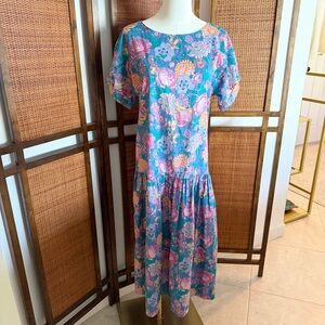Vintage Laura Ashley Floral Short Sleeve drop waist Dress size 8